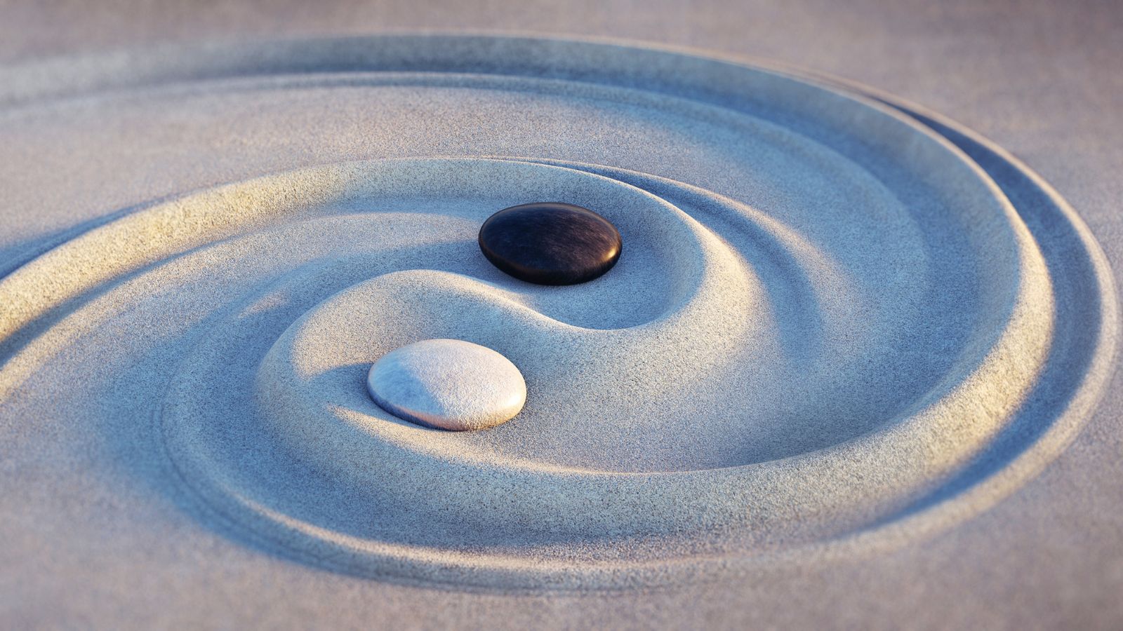 A Japanese zen garden with textured sand patterns representing the structured, methodical separation between AI content generation and editorial oversight in MosAIQ Muse