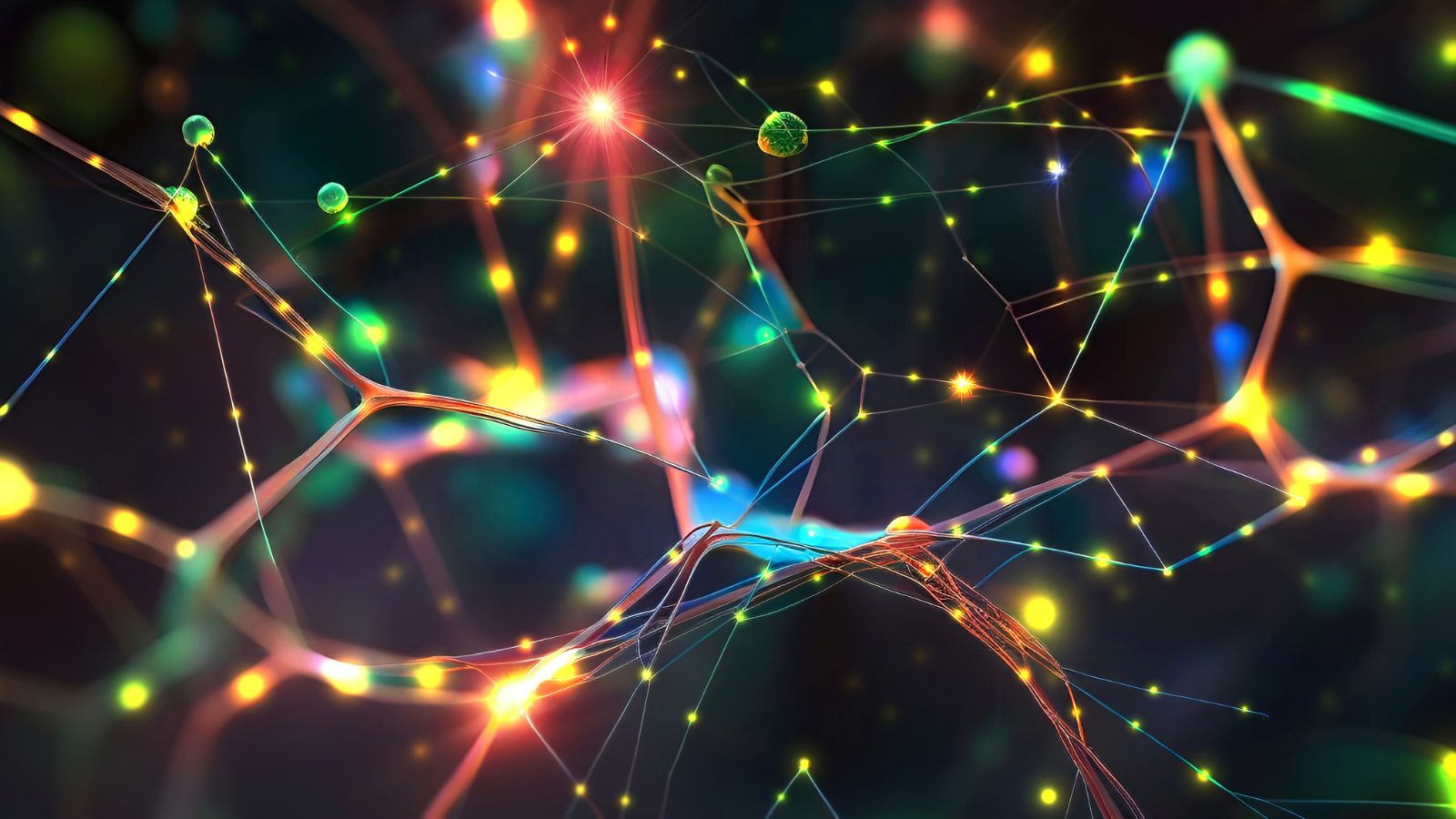 Pulsing signals between neural cells illustrating how AI translation engines process and refine multilingual software content