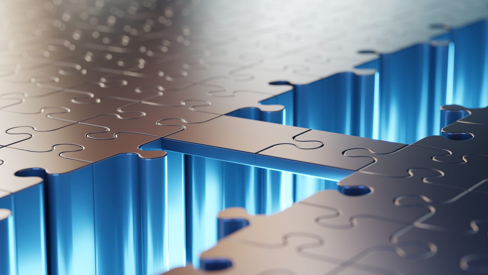 Metallic jigsaw pieces locking together to show each localization process KPI paired with the business outcome it drives