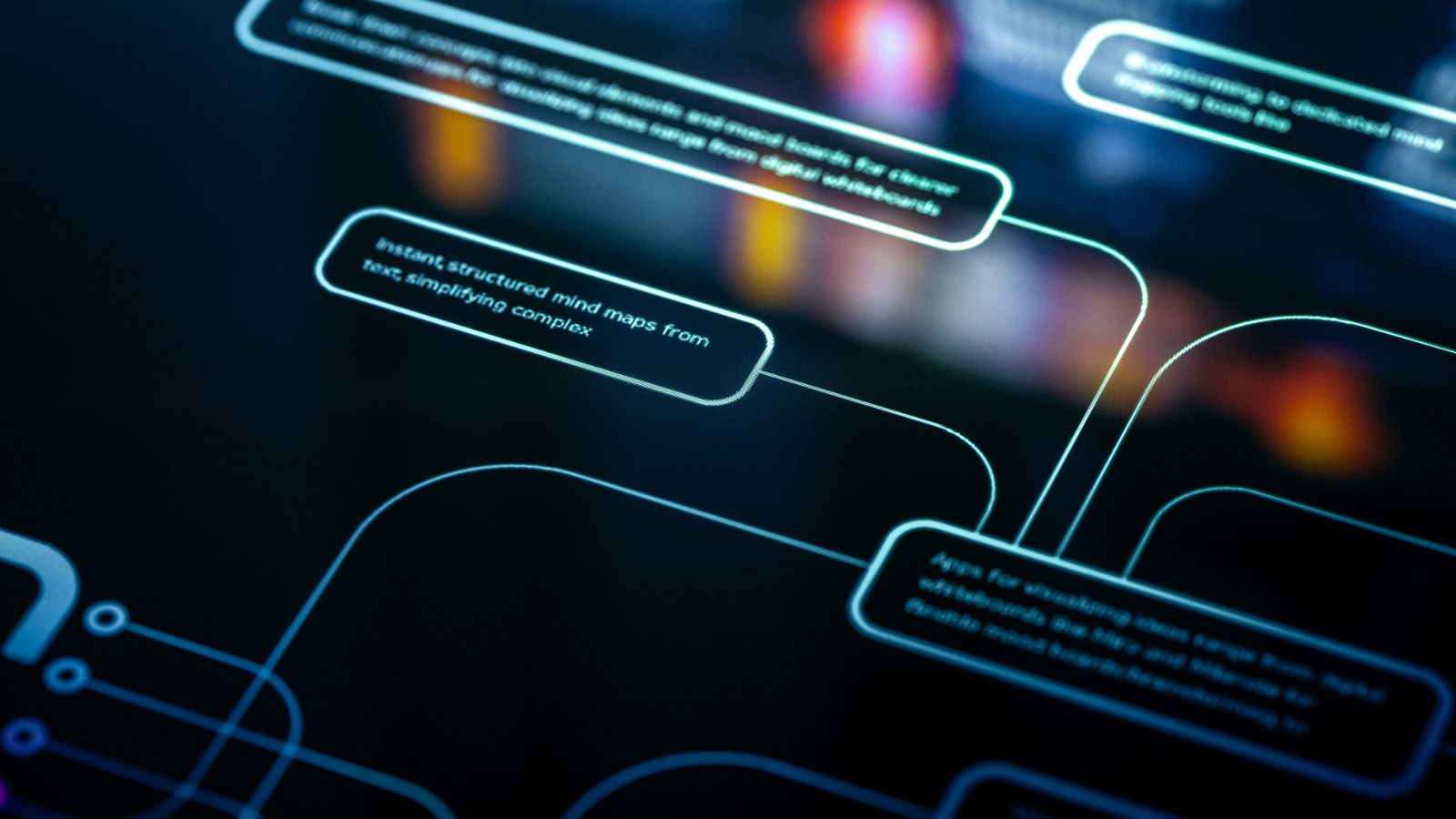 A futuristic digital network diagram with glowing neon flow lines, depicting the sequence of automated and human steps inside a continuous localization workflow